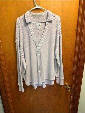aerie Lavender Waffle V-Neck Long Sleeve Top